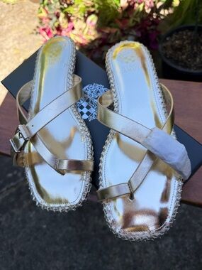 Vince Camuto Gold Metallic Cross-Strap Slide Sandals